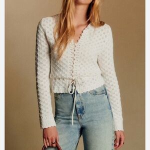 Sezane Martie cardigan White Crochet Top XS